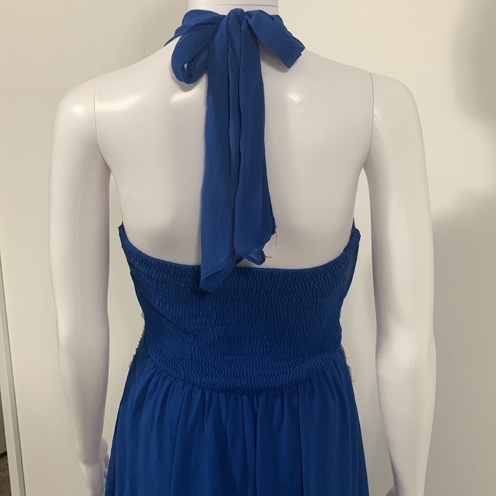 Little Mistress London Blue Halter Gown Beaded Bodice (amazing!) US Size 6 - Picture 4 of 6